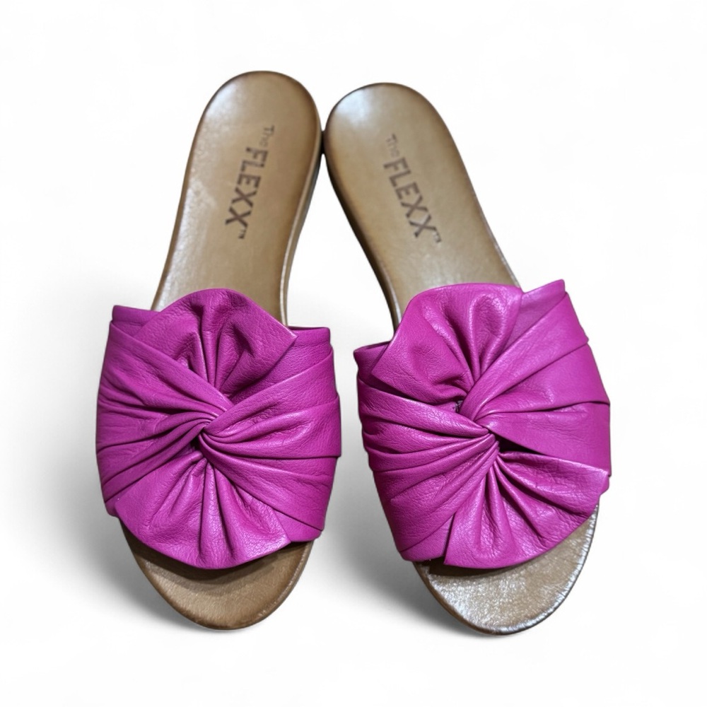 THE FLEXX Leather Knot Slide Sandals Vibrant Pink Fushia Vacation Flats 41